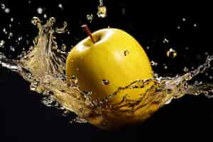 Free photo fresh yellow apple underwater