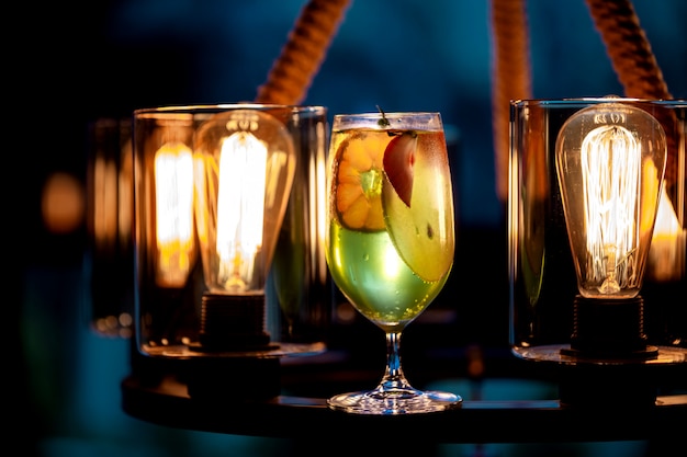 Fresh yummy fruit cocktail on the table