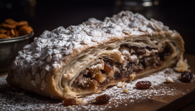 Free photo freshly baked apple strudel a sweet indulgence generated by ai