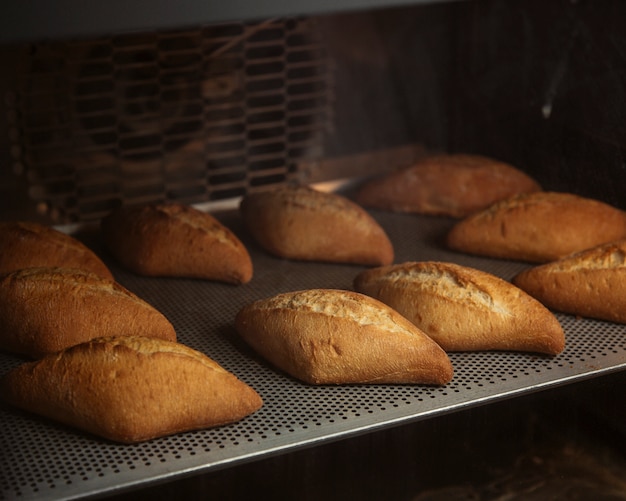 Freshly baked bread in the oven