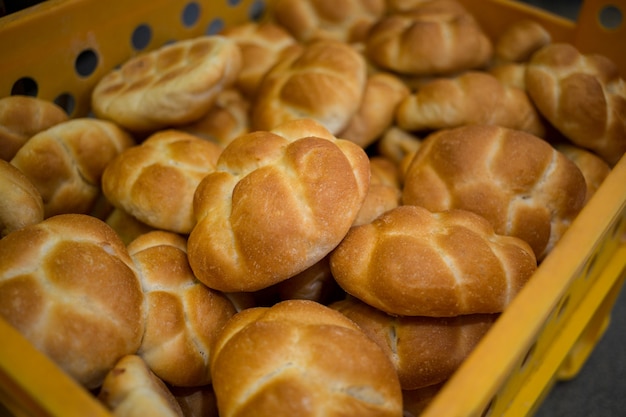 Freshly baked buns in basket