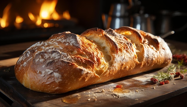 Foto gratuita pane fatto in casa appena cotto un pasto gourmet rustico pronto da mangiare generato dall'intelligenza artificiale