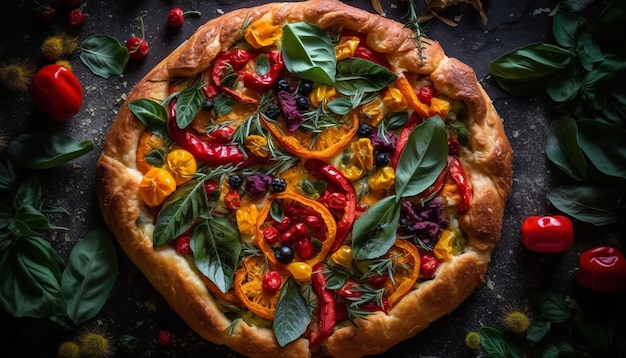 Freshly baked homemade pizza on rustic wood table generated by AI