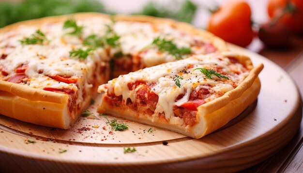 Pizza casalinga appena cotta su un tavolo di legno rustico generato dall'ia