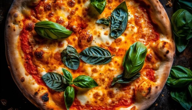 Foto gratuita pizza appena sfornata su tavola di legno rustica generata da ai