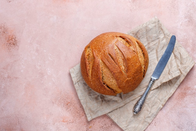 Freshly baked rye wheat bread sliced.