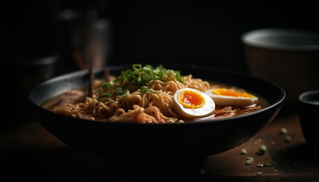 AIが生成したグルメスープに炊きたてのラーメン