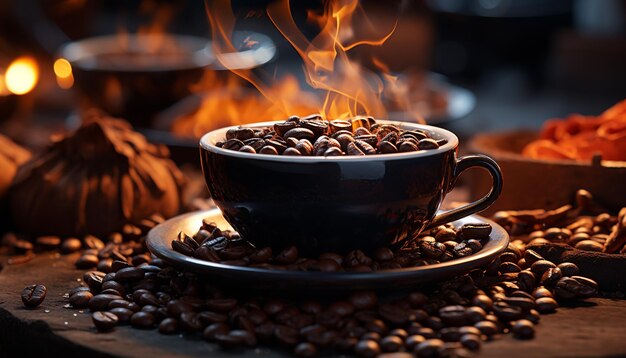 Free photo freshly ground coffee beans on a rustic wooden table generated by artificial intelligence