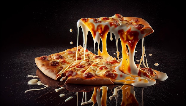 Свежеприготовленная итальянская пицца с кусочком сыра моцарелла, генеративный AI