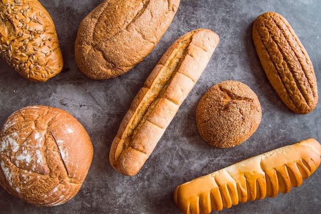 Freshly made bread assortment top view