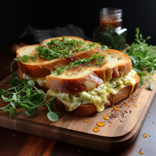 Foto gratuita panino con uova e insalata appena fatto