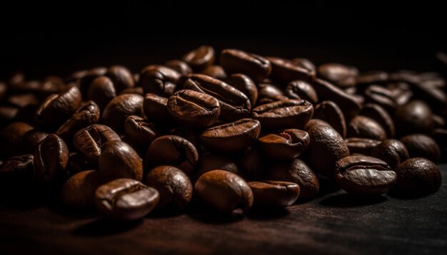 Freshly roasted dark coffee bean selective focus generative AI