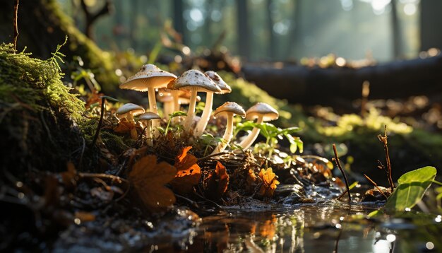 Free photo freshness of autumn green leaves yellow fungus organic growth generated by artificial intelligence