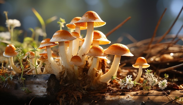 Foto gratuita freschezza e bellezza nella natura crescita di funghi commestibili d'autunno generati dall'ai