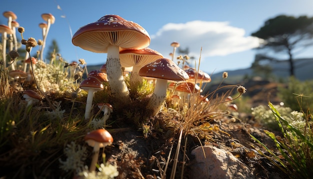 Free photo freshness and beauty in nature close up of a yellow toadstool generated by artificial intelligence