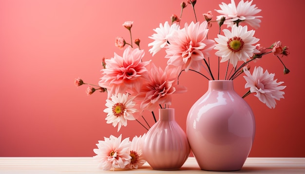 自然の新鮮さと美しさ、人工知能が生成したピンクの花の花瓶
