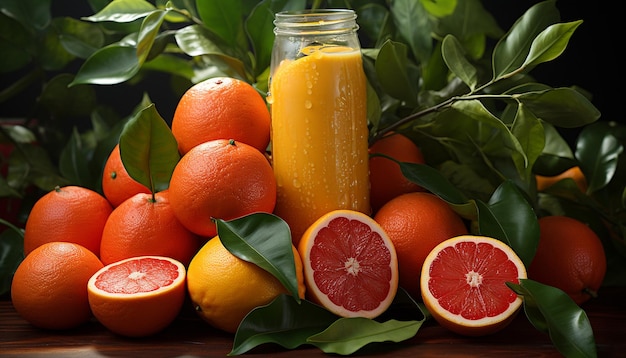 柑橘系の果物の新鮮さ、健康的な食事、人工知能によって生成されたテーブル上の自然な鮮やかな色