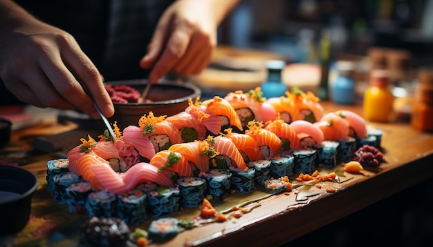 Free photo freshness and cultures on a plate seafood meal for lunch generated by artificial intelligence