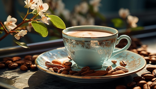 Freshness in a cup coffee bean aroma fills the air generated by artificial intelligence