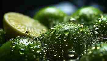 Free photo freshness drops close up nature wet green fruit backgrounds dew generated by artificial intelligence