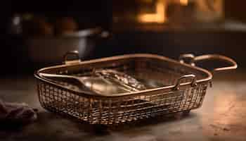 Free photo freshness in an empty rustic colander bowl generated by ai