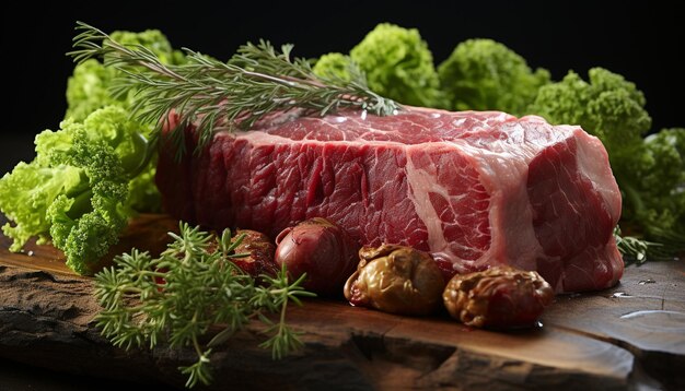 Free photo freshness and flavor on a wooden cutting board grilled sirloin steak generated by artificial intelligence