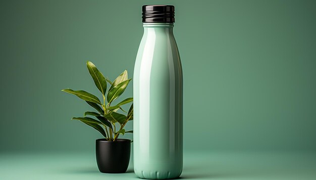 Freshness in a green glass bottle nature refreshing drink generated by artificial intelligence