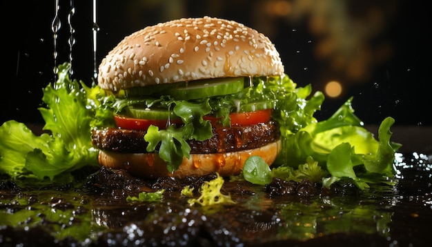 Freshness grilled meat on a bun gourmet meal for lunch generated by artificial intelligence