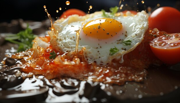 Freshness and heat on a plate of grilled pork steak generated by artificial intelligence