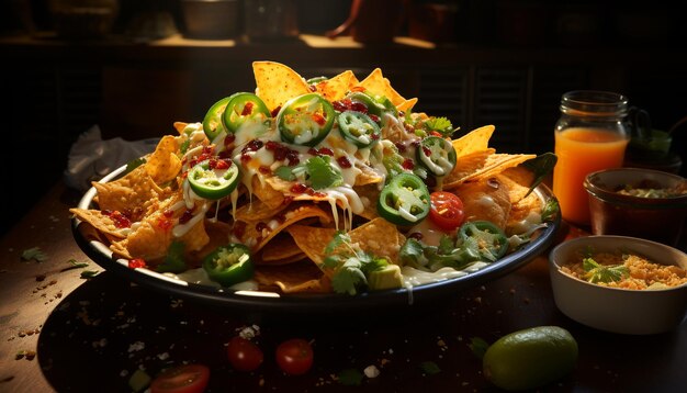 Freshness and heat on a plate guacamole tomato taco generated by artificial intelligence