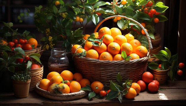 新鮮な自然の恵み、有機柑橘類、人工知能によって生成された健康的な食事、ベジタリアン ダイエット
