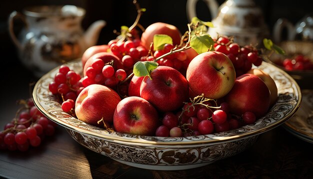 Free photo freshness of nature bounty on a rustic wooden table generated by artificial intelligence