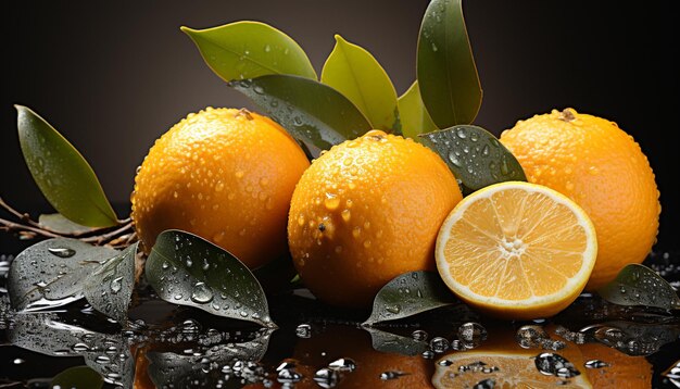 Freshness of nature citrus fruit wet with dew ripe and juicy generated by artificial intelligence