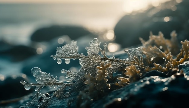 Foto gratuita freschezza della natura nell'estratto della goccia di rugiada generato dall'intelligenza artificiale