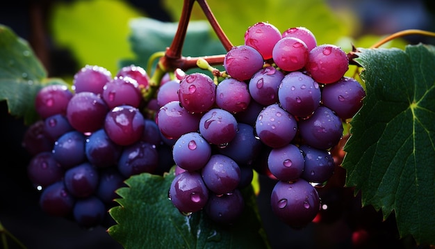 Foto gratuita freschezza della natura uva matura foglia verde alimentazione sana biologica generata dall'intelligenza artificiale