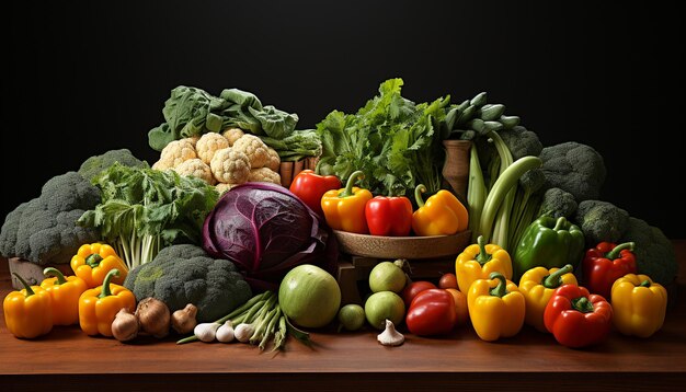 有機野菜の新鮮さ、人工知能が生成した健康的な食事ベジタリアンフードのバリエーション