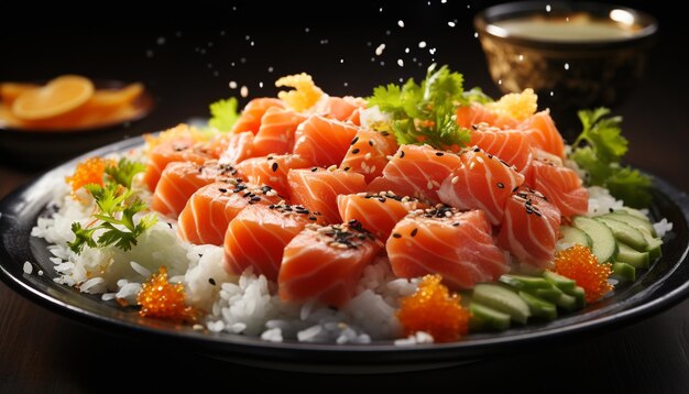 Free photo freshness on plate seafood sashimi nigiri maki sushi healthy eating generated by artificial intelligence