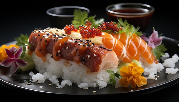 Free photo freshness of seafood on a plate a gourmet japanese meal generated by artificial intelligence