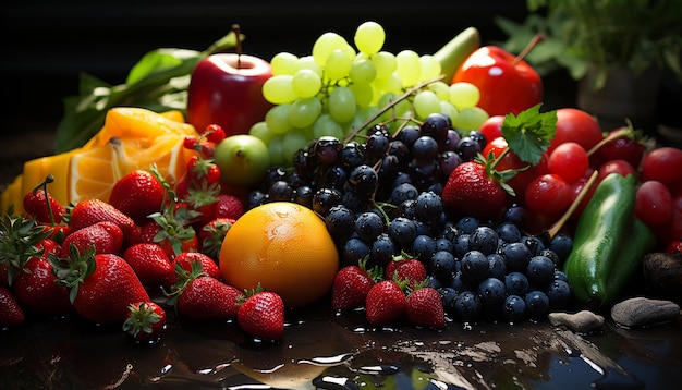 Free photo freshness of summer vibrant healthy berry salad on wooden table generated by artificial intelligence