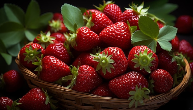 Freshness and sweetness in a basket of ripe strawberries generated by AI