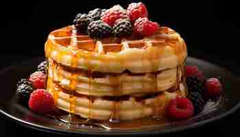 Free photo freshness and sweetness on a plate raspberry pancake dessert generated by artificial intelligence