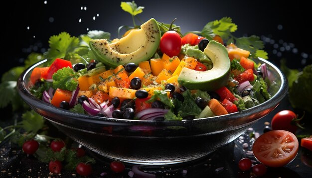 Freshness and variety on a plate a gourmet vegetarian meal generated by artificial intelligence