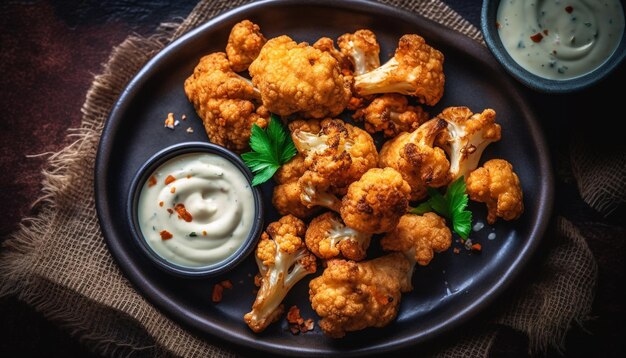 Fried chicken wings on rustic wooden plate generated by AI