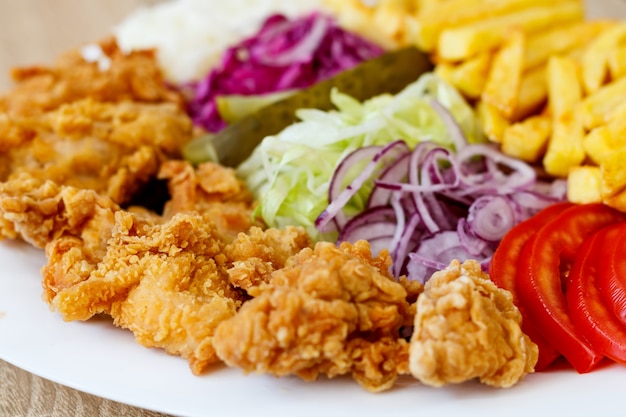 Fried Chicken Wings and Vegetables