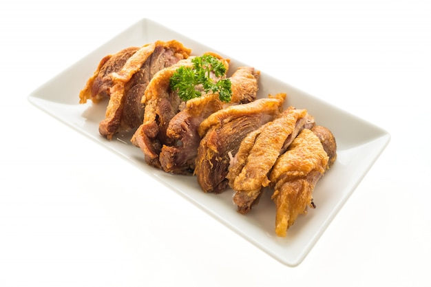 Fried crispy pork isolated on white background