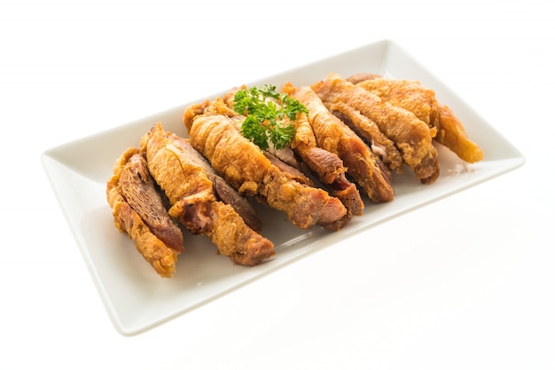 Fried crispy pork isolated on white background