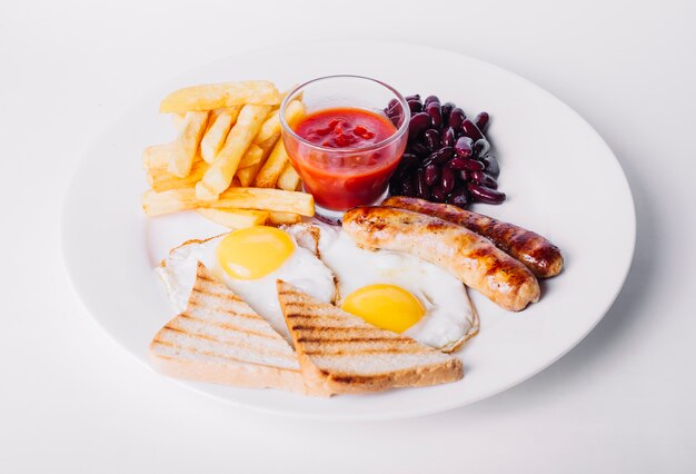 Fried eggs with sausages