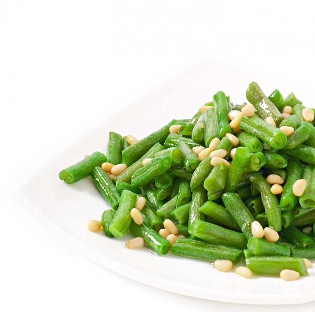 Fried green beans with cedar nuts