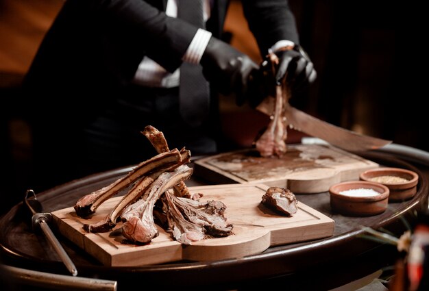 Fried kebab on wooden board