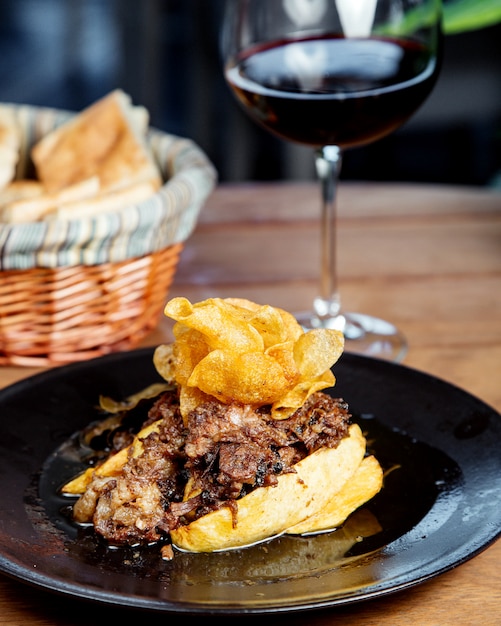 Fried meat with potato chips